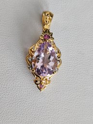 Beautiful Gold Over Sterling Silver Light Amethyst Purple Quartz Gemstone Pendant