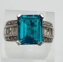 Simply Stunning Cushion Cut Aquamarine Gemstone & Sterling Silver Ring Size 8.5