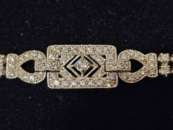 Xavier Deco Style Sterling Silver & Absolute Simulated Diamond 7 1/2' Bracelet - In Box