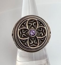 Sterling Silver & Amethyst Celtic Style Ring - Size 8