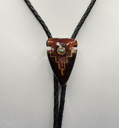 Bolo Tie - Braided Black Leather & Southwestern Design