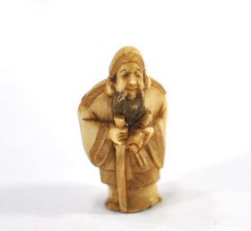 Old Man With Scroll & Cane Netsuke