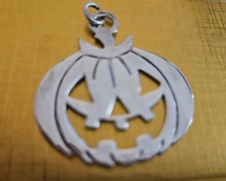 Sterling Silver Halloween Jack-o-Lantern Pumpkin Pendant