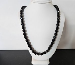 24' Jet Black Glass Beaded Necklace