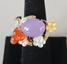 Beautiful  & Unusual Sterilng Silver & Lavender Jadeite Gemstone Ring - Size 6