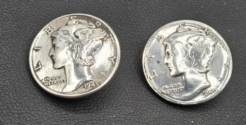 Two Mercury Head Dime Buttons - 1940 & 1945