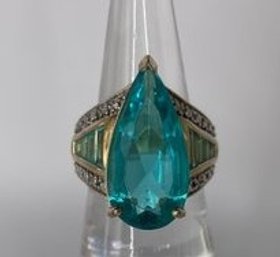 Sterling Silver Ring - Large Pear Shaped Teal Stone 9.4g