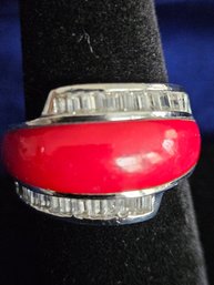 Red Jasper & Sterling Silver Ring - Size 7.25-7.5