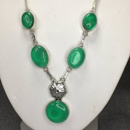 18' Sterling Silver 925 Green Onyx Necklace