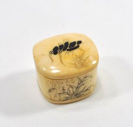 Small Carved Trinket Or Pill Box With Etched Ants Insects