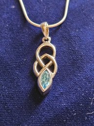 Ashley Andrews 16' Sterling Silver Snake Chain W/ Light Blue Swarovski Crystal Pendant