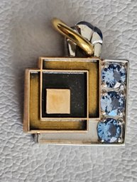 OTO 10k White & Yellow Gold Blue Topaz Pendant Charm