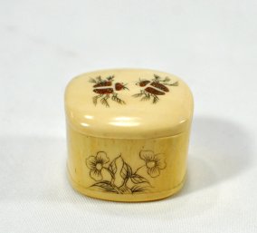 Carved Etched Trinket Or Pill Box With Bug Beetle Motif