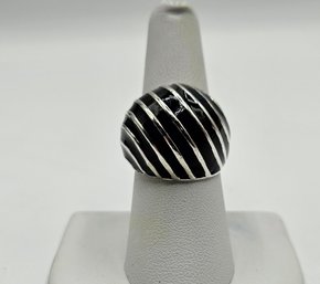 Sterling Silver & Black Enamel Dome Ring - Size 7