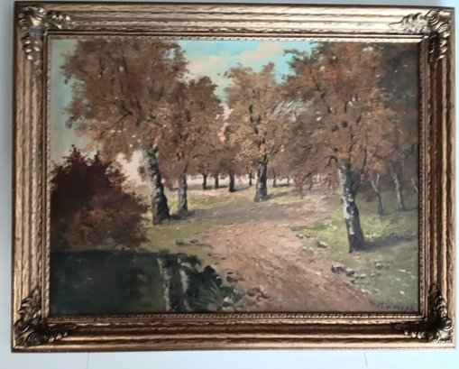 'Autumn' Landscape Oil Painting, Listed Artist M. Winker, Framed