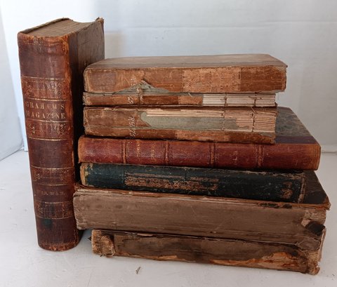 Antique Book Lot - 7 Vol From 1800s: Graham's Magazine, Peterson's. Pictorial History, More