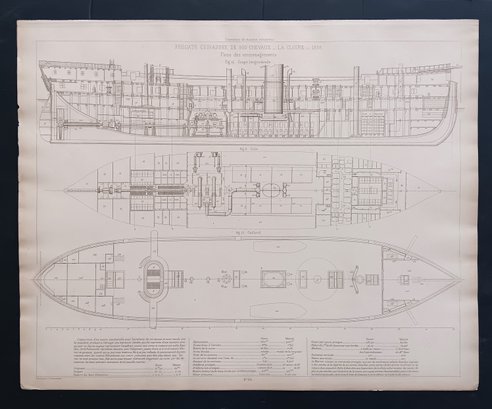 'Souvenirs De Marine Conserves', Late 1800s Ship Blueprint, 18x 22',