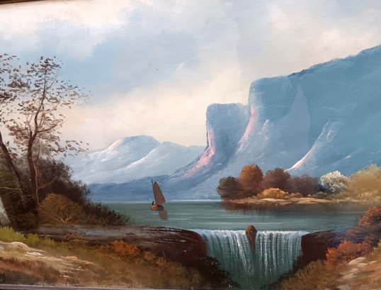 California Painting, In-The-Manner Of Bierstadt, Among Sierra Nevada Large Framed 32.5 By 22.5 Inch, Unsigned
