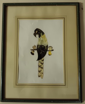 African Butterfly Wing Framed Bird/ Parrot, Art Collage Framed 18 By 15'