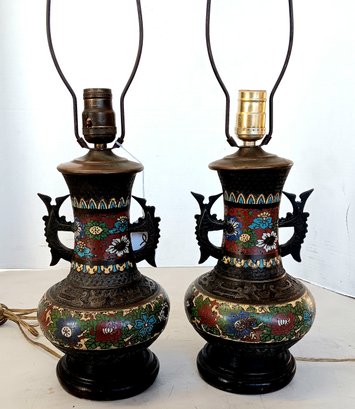Japanese Cloisonne Lamps, Working 1 With Dent Impression, See Last Photo