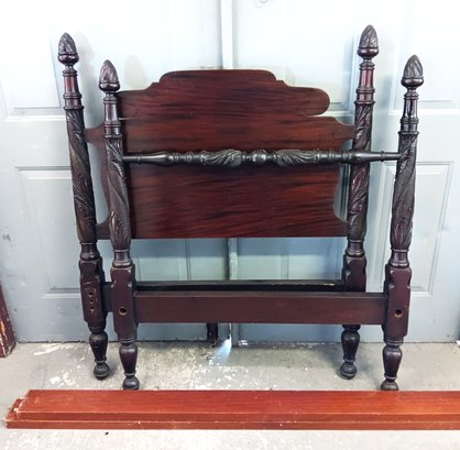 Antique Mahogany Acanthus Carved Twin Size Poster Bed, Circa 1850,