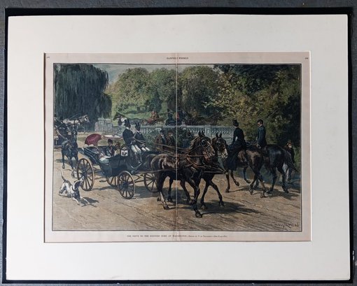 1886 Wood Engraving 'The Drive To Soldier's Home In Washington' Ide Thulstrup, 21x 27'