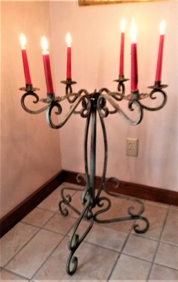 Vintage Hand-Made Standing/ Floor Candle Holder, WROUGHT IRON CANDELABRA - Torchere 6 Lites, 31' Tall