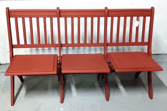 Vintage 3-Seat Folding Chair Bench, 1940 Era Meeting Hall Bench, Refinished Painted