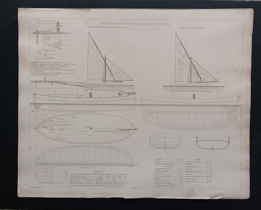 'Souvenirs De Marine Conserves', Late 1800s Ship Blueprint, 18x 22',  2nd Of 4