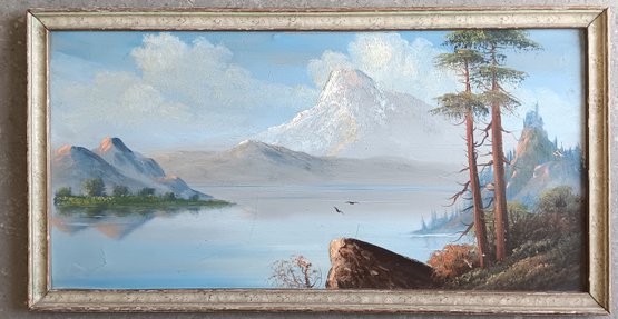 Antique Painting, Mount Hood Oregon, Landscape & River Scene, Period Arts & Crafts Frame,
