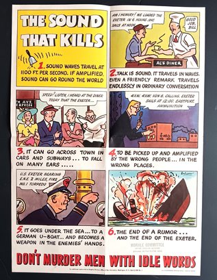 Original WW2 Home Front Propaganda Poster, 'The Sound That Kills - Don't Murder Men With Idle Words',