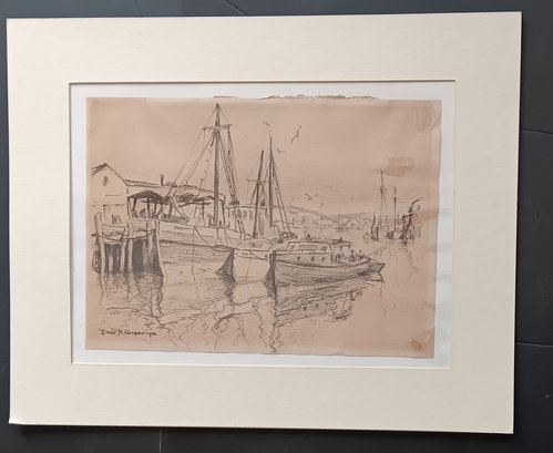1941 Emile A. Gruppe Signed Lithograph, Boats In Harbor, Mat 16x 20', Sheet 10x 14'