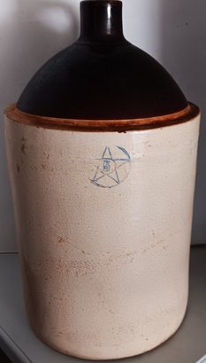 Large Antique 2-tone Stoneware Jug, Star '5' Design