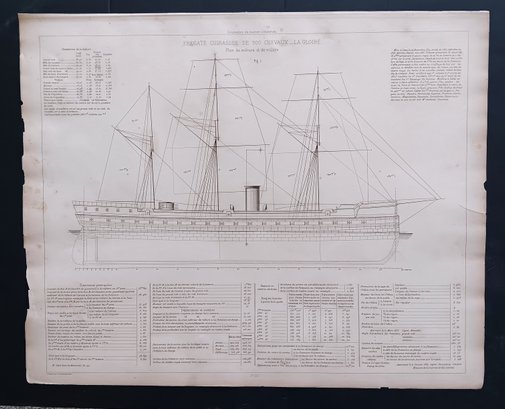 'Souvenirs De Marine Conserves', Late 1800s Ship Blueprint, 18x 22',  3rd Of 4