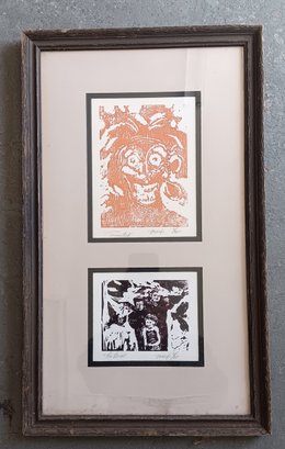 Woodblock Prints, Signed Marx 'Tormented'  & The Birds', Framed 22.5 By 13.5 Inch