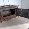 Antique 1850s Primitive Pierced Tin And Wood Foot Warmer, Burn Marks Visible