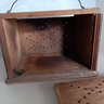 Antique 1850s Primitive Pierced Tin And Wood Foot Warmer, Removable Tray