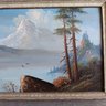 Antique Painting, Mount Hood Oregon, Landscape & River Scene, Period Arts & Crafts Frame,
