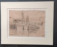 1941 Emile A. Gruppe Signed Lithograph, Boats In Harbor, Mat 16x 20', Sheet 10x 14'