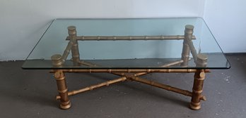 Contemporary Glass Top Faux Bamboo Coffee Table, 48x 30inch