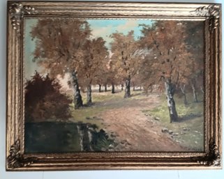 'Autumn' Landscape Oil Painting, Listed Artist Mathilde Winker, Framed