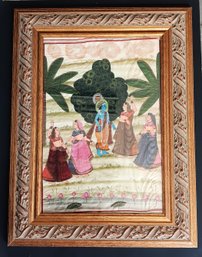 Radha Krishna Pichwai Painting, Hand Painted On Cloth/ Silk, Framed 19x 25 Inch