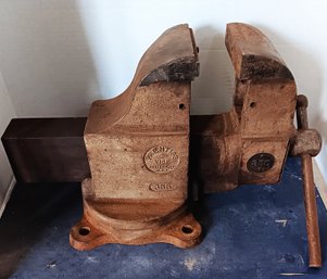 Prentiss 355 Swivel Base Vise, 5' Jaw (one Side Missing), Ball Cut Off End Of Handle, Heavy 120 Lbs