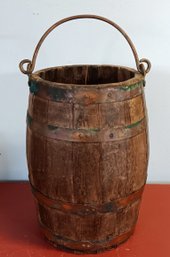 Antique Keg/ Barrel W/ Bale Handle, 15 Inch Tall