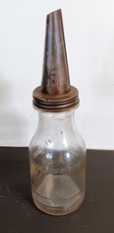 Vintage 1 Quart Glass Oil Jar By Ball Co With Metal Pourer Spout