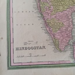 Antique 1846 Rare Original Map By H.L.Tanner, Hindoostan, 14x 17.5'