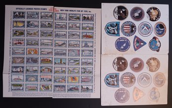 Poster Stamps 1939 Worlds Fair & Apollo 7-16 Decals