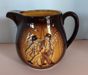 Vintage Hand Painted Hobos On The Town  7' Jug/  Pitcher