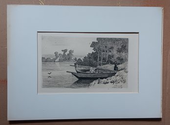 Antique Etching, E. Nicolle  (1830-1894 'River Bank' 1800s Signed In Plate, Printed By Chalcographie Du Louvre