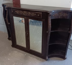 Vintage 1930s Mahogany Buffet Serving Credenza, Bookcase Display Shelves, 58 Inch